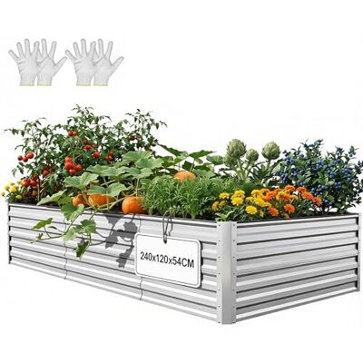 YITAHOME Hochbeete für Garten,1550L Hochbeet aus Metall mit 0,35mm verzinkter Stahl, Pflanzkasten mit Sicherheitsrand und 4 Stützstangen für Gartenobst und gemüse (Silber,240X120X54CM) YITAHOME Hochbeete für Garten,1550L Hochbeet aus Metall mit 0,35mm verzinkter Stahl, Pflanzkasten mit Sicherheitsrand und 4 Stützstangen für Gartenobst und gemüse (Silber,240X120X54CM)