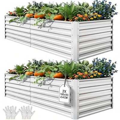 YITAHOME Hochbeete für Garten,870L Hochbeet aus Metall mit 0,35mm verzinkter Stahl, Pflanzkasten mit Sicherheitsrand und 4 Stützstangen für Gartenobst und gemüse (2X Silber,180 x 90 x 54CM) YITAHOME Hochbeete für Garten,870L Hochbeet aus Metall mit 0,35mm verzinkter Stahl, Pflanzkasten mit Sicherheitsrand und 4 Stützstangen für Gartenobst und gemüse (2X Silber,180 x 90 x 54CM)