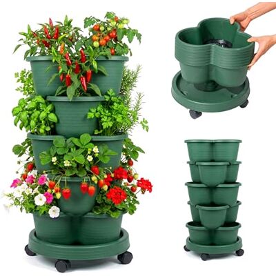 Relaxdays Pflanzturm, vertikaler Garten, stapelbar, auf Rollen, HxD: 66x33 cm, Erdbeer-Turm mit 5 Etagen, PP, grün Relaxdays Pflanzturm, vertikaler Garten, stapelbar, auf Rollen, HxD: 66x33 cm, Erdbeer-Turm mit 5 Etagen, PP, grün
