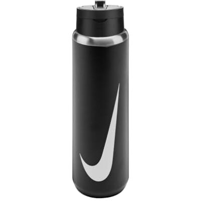 NIKE SS Recharge Straw Bottle 24oz 709 ml Edelstahl Trinkflasche Sportflasche Training Fitness mit Strohhalm, Black/Black/White NIKE SS Recharge Straw Bottle 24oz 709 ml Edelstahl Trinkflasche Sportflasche Training Fitness mit Strohhalm, Black/Black/White