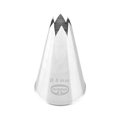 Dr. Oetker Sterntülle 8 mm, Sterntülle aus der Tüllen-Manufaktur, Backzubehör zum Dekorieren (Farbe: Silber), Menge: 1 Stück Dr. Oetker Sterntülle 8 mm, Sterntülle aus der Tüllen-Manufaktur, Backzubehör zum Dekorieren (Farbe: Silber), Menge: 1 Stück