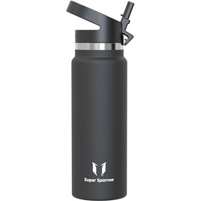 Super Sparrow Edelstahl Trinkflasche 1L Thermosflasche mit Strohhalm Deckel Super Sparrow Edelstahl Trinkflasche 1L Thermosflasche mit Strohhalm Deckel