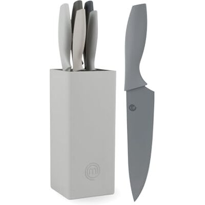 MasterChef Messerblock mit Messer, Messerset mit Block, Scharfe Messer Set mit Küchenmesser, Kochmesser, Brotmesser, Schälmesser & Allzweckmesser, Edelstahlklingen, Softgriff, 6-teilig, Schwarz MasterChef Messerblock mit Messer, Messerset mit Block, Scharfe Messer Set mit Küchenmesser, Kochmesser, Brotmesser, Schälmesser & Allzweckmesser, Edelstahlklingen, Softgriff, 6-teilig, Schwarz