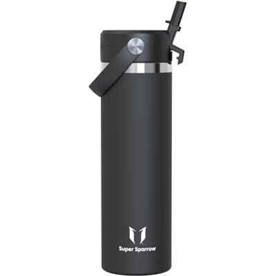Super Sparrow Trinkflasche Edelstahl 750ml Thermosflasche mit Strohhalm Deckel Super Sparrow Trinkflasche Edelstahl 750ml Thermosflasche mit Strohhalm Deckel