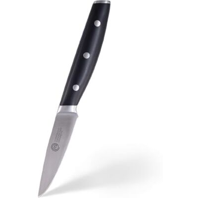 MasterChef Schälmesser, Kochmesser Profi Messer aus Kohlenstoffreichem Edelstahl, Dreifach Vernieteter Griff, mit Stahl Kropf, Vollzapfen, Superscharf, 9cm Klinge, Silber MasterChef Schälmesser, Kochmesser Profi Messer aus Kohlenstoffreichem Edelstahl, Dreifach Vernieteter Griff, mit Stahl Kropf, Vollzapfen, Superscharf, 9cm Klinge, Silber