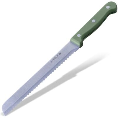 Nirosta Brotmesser – mit ergonomischem Griff und rostfreier Edelstahlklinge, 32 cm mit Wellenschliff, Grün matt Nirosta Brotmesser – mit ergonomischem Griff und rostfreier Edelstahlklinge, 32 cm mit Wellenschliff, Grün matt