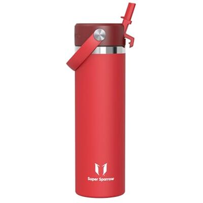 Super Sparrow Trinkflasche Edelstahl 750ml Thermosflasche mit Strohhalm Deckel Super Sparrow Trinkflasche Edelstahl 750ml Thermosflasche mit Strohhalm Deckel