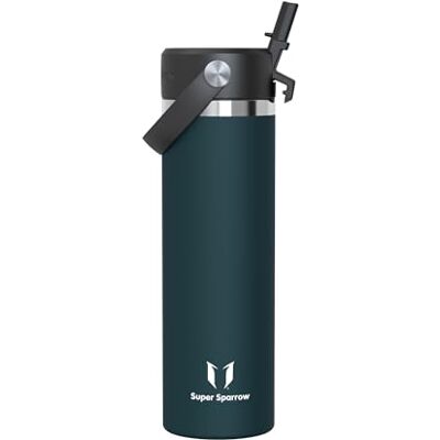 Super Sparrow Trinkflasche Edelstahl 750ml Thermosflasche mit Strohhalm Deckel Super Sparrow Trinkflasche Edelstahl 750ml Thermosflasche mit Strohhalm Deckel