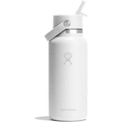 Hydro Flask – Wide Flex Straw Cap 946 ml (32 oz) Flasche – Edelstahl, auslaufsicherer Strohhalm, spülmaschinenfest – Isoliert, 24 Std. kalt – Weithals, eiswürfelfreundlich – White Hydro Flask – Wide Flex Straw Cap 946 ml (32 oz) Flasche – Edelstahl, auslaufsicherer Strohhalm, spülmaschinenfest – Isoliert, 24 Std. kalt – Weithals, eiswürfelfreundlich – White
