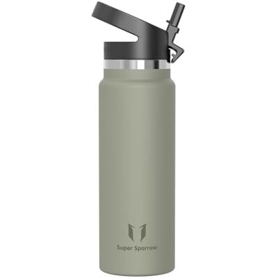 Super Sparrow Edelstahl Trinkflasche 1L Thermosflasche mit Strohhalm Deckel Super Sparrow Edelstahl Trinkflasche 1L Thermosflasche mit Strohhalm Deckel