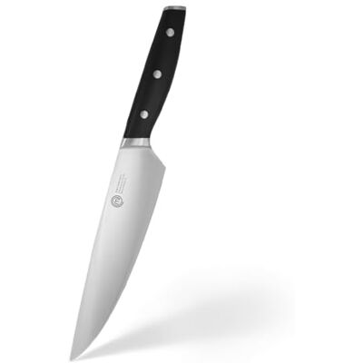 MasterChef Kochmesser Profi Messer aus Kohlenstoffreichem Edelstahl, Dreifach Vernieteter Griff, Tranchiermesser mit Stahl Kropf, Vollzapfen, Superscharf, 20cm Klinge, Silber MasterChef Kochmesser Profi Messer aus Kohlenstoffreichem Edelstahl, Dreifach Vernieteter Griff, Tranchiermesser mit Stahl Kropf, Vollzapfen, Superscharf, 20cm Klinge, Silber
