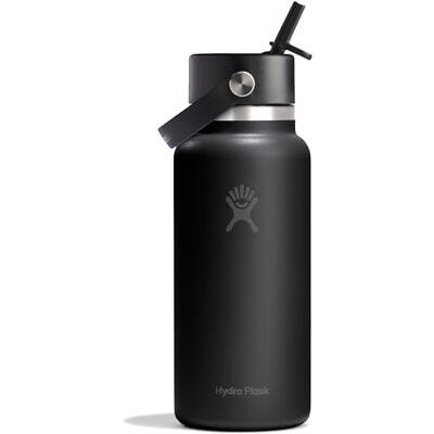 Hydro Flask – Wide Flex Straw Cap 946 ml (32 oz) Flasche – Edelstahl, auslaufsicherer Strohhalm, spülmaschinenfest – Isoliert, 24 Std. kalt – Weithals, eiswürfelfreundlich – Black Hydro Flask – Wide Flex Straw Cap 946 ml (32 oz) Flasche – Edelstahl, auslaufsicherer Strohhalm, spülmaschinenfest – Isoliert, 24 Std. kalt – Weithals, eiswürfelfreundlich – Black