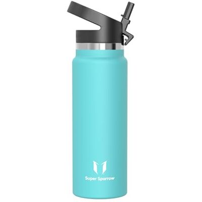 Super Sparrow Edelstahl Trinkflasche 1L Thermosflasche mit Strohhalm Deckel Super Sparrow Edelstahl Trinkflasche 1L Thermosflasche mit Strohhalm Deckel