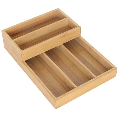 Relaxdays Besteckeinsatz Bambus, 2-teilig, 6 Fächer, stapelbar, Schubladeneinsatz, Besteckkasten platzsparend, Natur Relaxdays Besteckeinsatz Bambus, 2-teilig, 6 Fächer, stapelbar, Schubladeneinsatz, Besteckkasten platzsparend, Natur