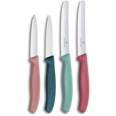 Victorinox Swiss Classic, Tomaten- und Gemüsemesser Set, 4teilig, Scharfe Klinge, 8 und 10 cm, Wellenschliff, Rostfreier Stahl, Grün und Rot Victorinox Swiss Classic, Tomaten- und Gemüsemesser Set, 4teilig, Scharfe Klinge, 8 und 10 cm, Wellenschliff, Rostfreier Stahl, Grün und Rot
