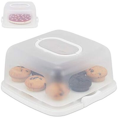 Relaxdays Kuchenbox, eckig, tragbar, Kuchen & Muffins, spülmaschinenfest, Partybutler, 16x34x32,5 cm, weiß/transparent Relaxdays Kuchenbox, eckig, tragbar, Kuchen & Muffins, spülmaschinenfest, Partybutler, 16x34x32,5 cm, weiß/transparent