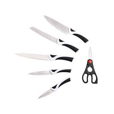 Bergner KYOTO Set 6PZS Edelstahlmesser Enthält Kochmesser, Tranchiermesser, Brotmesser, Mehrzweckmesser und Schälmesser Ergonomische Griffe Robust und leicht zu reinigen Bergner KYOTO Set 6PZS Edelstahlmesser Enthält Kochmesser, Tranchiermesser, Brotmesser, Mehrzweckmesser und Schälmesser Ergonomische Griffe Robust und leicht zu reinigen