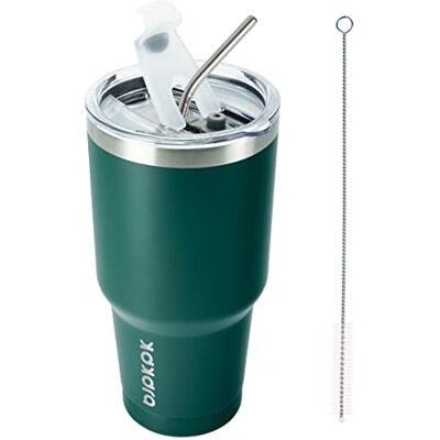BJPKPK 900 ml Edelstahl-Becher mit Deckel und Strohhalm, doppelwandig vakuumisoliert, isolierter Reise-Kaffeebecher, Armee-Grün BJPKPK 900 ml Edelstahl-Becher mit Deckel und Strohhalm, doppelwandig vakuumisoliert, isolierter Reise-Kaffeebecher, Armee-Grün