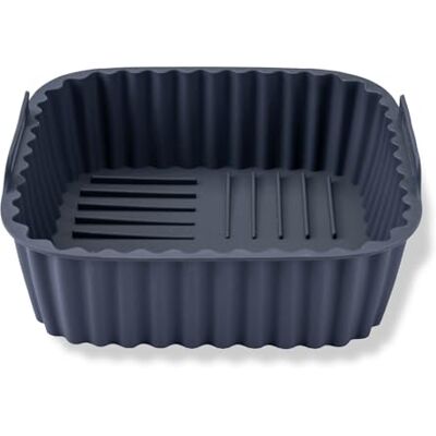 FACKELMANN Silikonform für Heißluftfritteuse – 15 x 5 cm, Eckig, Aschgrau, für knusprige Gerichte ohne Anhaften, Spülmaschinengeeignet FACKELMANN Silikonform für Heißluftfritteuse – 15 x 5 cm, Eckig, Aschgrau, für knusprige Gerichte ohne Anhaften, Spülmaschinengeeignet