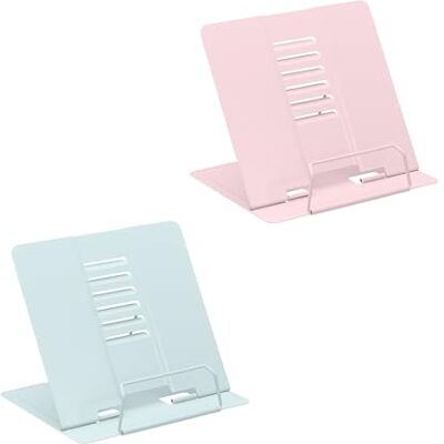 Relaxdays Buchständer, 2er Set, Leseständer 6-Fach höhenverstellbar, Kochbuchhalter mit Klemme, Küche, Stahl, blau/rosa Relaxdays Buchständer, 2er Set, Leseständer 6-Fach höhenverstellbar, Kochbuchhalter mit Klemme, Küche, Stahl, blau/rosa