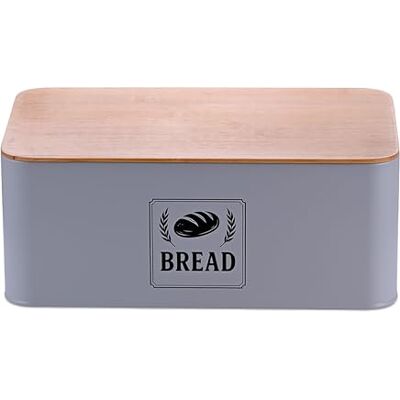 Relaxdays Brotkasten, Bambusdeckel, Metall, HxBxT: 13,5 x 33 x 19 cm, Retro Brotaufbewahrungsbox, Brotbehälter, grau Relaxdays Brotkasten, Bambusdeckel, Metall, HxBxT: 13,5 x 33 x 19 cm, Retro Brotaufbewahrungsbox, Brotbehälter, grau
