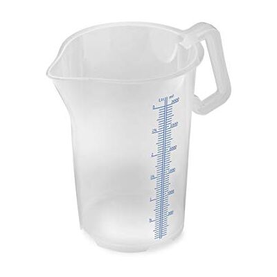 Thermohauser Messbecher m. geschlossenem Griff, 3000 ml, Kunststoff PP, blaue Skala in Litern und Millilitern, Klar Thermohauser Messbecher m. geschlossenem Griff, 3000 ml, Kunststoff PP, blaue Skala in Litern und Millilitern, Klar