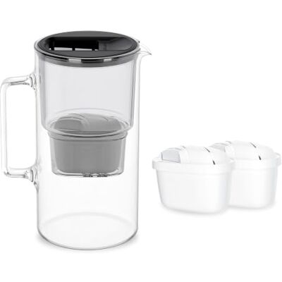 Wessper Wasserfilter Kanne Glas 3 L, Set Wasserkanne und 2 Filterkartuschen, Kompatibel mit Brita Maxtra, Wasserkaraffe für Trinkwasser mit Ersatz Filter- Schwarz Wessper Wasserfilter Kanne Glas 3 L, Set Wasserkanne und 2 Filterkartuschen, Kompatibel mit Brita Maxtra, Wasserkaraffe für Trinkwasser mit Ersatz Filter- Schwarz