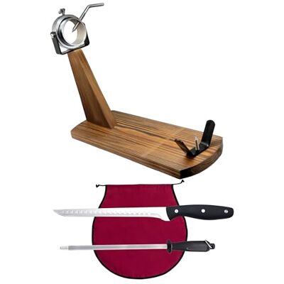 NERTHUS FIH 1217 Set Schinkenhalter drehbarer Kopf Schinkenmesser Schärfer und bordeaux Schinkenhülle zum Schinken schneiden NERTHUS FIH 1217 Set Schinkenhalter drehbarer Kopf Schinkenmesser Schärfer und bordeaux Schinkenhülle zum Schinken schneiden