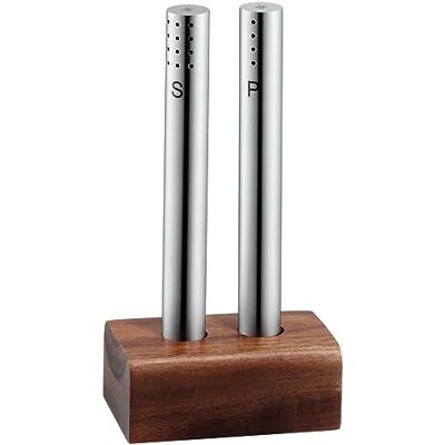 WMF Salz- und Pfefferstreuer Set 2-teilig, Salzsteuer klein, Pfefferstreuer, Cromargan Edelstahl mattiert, Holz-Ständer WMF Salz- und Pfefferstreuer Set 2-teilig, Salzsteuer klein, Pfefferstreuer, Cromargan Edelstahl mattiert, Holz-Ständer