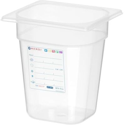 HENDI Gastronormbehälter, Temperaturbeständig von -40° bis 80°C, Geruchs- und geschmackneutral, ohne Deckel, 3,4L, Polypropylen, GN 1/6, 176x162x(H) 200mm, Transparent HENDI Gastronormbehälter, Temperaturbeständig von -40° bis 80°C, Geruchs- und geschmackneutral, ohne Deckel, 3,4L, Polypropylen, GN 1/6, 176x162x(H) 200mm, Transparent