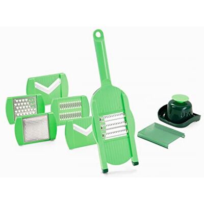 Genius Nicer Dicer Speed Light Handhobel Set 8-tlg. Verstellbarer Hobel Reibe manuell mit V-Klinge Gemüseschneider Gemüsehobel, Dunkelgrün,silber,grün Genius Nicer Dicer Speed Light Handhobel Set 8-tlg. Verstellbarer Hobel Reibe manuell mit V-Klinge Gemüseschneider Gemüsehobel, Dunkelgrün,silber,grün