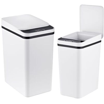 Relaxdays Mülleimer mit Sensor, 2er Set, 9L & 15L, weiß elektrischer Deckel, Müllbeutelhalter, PP, Abfalleimer Küche Relaxdays Mülleimer mit Sensor, 2er Set, 9L & 15L, weiß elektrischer Deckel, Müllbeutelhalter, PP, Abfalleimer Küche