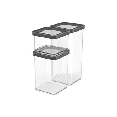 Rotho Loft 3er-Set Vorratsdosen mit Deckel Behälter für Lebensmittelaufbewahrung aromadicht & lebensmittelecht stapelbar & platzsparend spülmaschinenfest & hygienisch transparent/schwarz Rotho Loft 3er-Set Vorratsdosen mit Deckel Behälter für Lebensmittelaufbewahrung aromadicht & lebensmittelecht stapelbar & platzsparend spülmaschinenfest & hygienisch transparent/schwarz