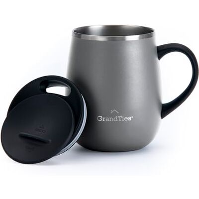 GRANDTIES Thermo Kaffeebecher mit Griff Schiebedeckel für Spritzschutz 480 ml Steingrau, L, Grau GRANDTIES Thermo Kaffeebecher mit Griff Schiebedeckel für Spritzschutz 480 ml Steingrau, L, Grau