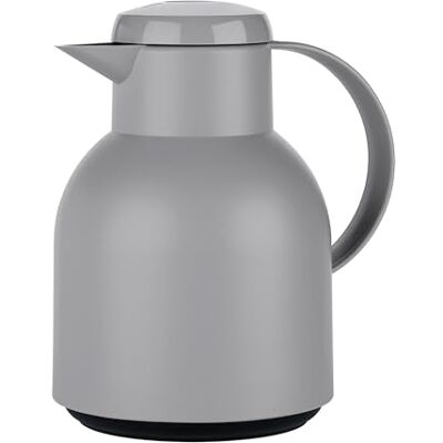Emsa Samba Isolierkanne, 1 Liter Fassungsvermögen, Quick Press Verschluss, 100% dicht, 12h heiß und 24h kalt, mit Glaskolben, made in Germany, Steingrau, N4016000 Emsa Samba Isolierkanne, 1 Liter Fassungsvermögen, Quick Press Verschluss, 100% dicht, 12h heiß und 24h kalt, mit Glaskolben, made in Germany, Steingrau, N4016000