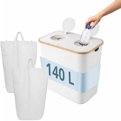 Relaxdays Pfandflaschen Sammelbehälter, 140 L, bis 60 Flaschen, 2 Innenbeutel, Flaschensammler für Glas & Plastik, weiß Relaxdays Pfandflaschen Sammelbehälter, 140 L, bis 60 Flaschen, 2 Innenbeutel, Flaschensammler für Glas & Plastik, weiß