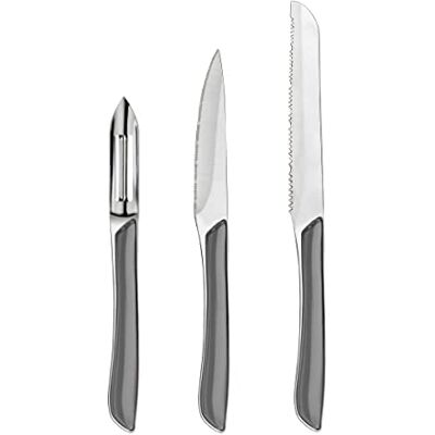 Amefa 3-teiliges Küchenmesser-Set – Officemesser, Schälmesser und Gemüsemesser – Eclat – Edelstahl 13 C, Hochglanz-Finish – Grau Amefa 3-teiliges Küchenmesser-Set – Officemesser, Schälmesser und Gemüsemesser – Eclat – Edelstahl 13 C, Hochglanz-Finish – Grau