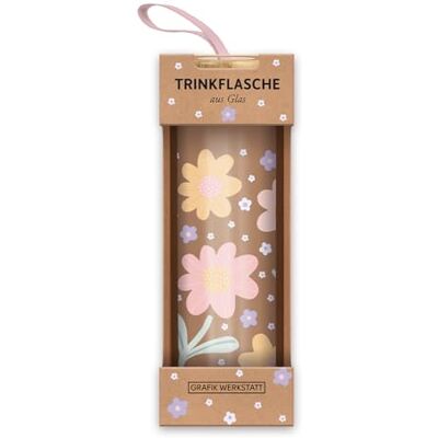 Grafik-Werkstatt Trinkflasche aus Glas mit lustigem Spruch mit Griffschlaufe 550 ml Blumen, Bunt Grafik-Werkstatt Trinkflasche aus Glas mit lustigem Spruch mit Griffschlaufe 550 ml Blumen, Bunt