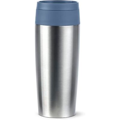Emsa Travel Mug Eco Isolierbecher, 0,36 l, Comfort-Schraubverschluss, Quick-Press, Öko-Design, 100% dicht, hält Getränke 4h warm und 8h kühl, 360°-Rundum-Trinköffnung, Edelstahl/Blau, N2024100 Emsa Travel Mug Eco Isolierbecher, 0,36 l, Comfort-Schraubverschluss, Quick-Press, Öko-Design, 100% dicht, hält Getränke 4h warm und 8h kühl, 360°-Rundum-Trinköffnung, Edelstahl/Blau, N2024100