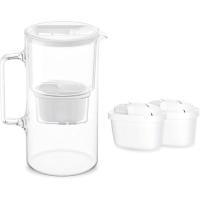 Wessper Wasserfilter Kanne Glas 3 L, Set Wasserkanne und 2 Filterkartuschen, Kompatibel mit Brita Maxtra, Wasserkaraffe für Trinkwasser mit Ersatz Filter Weiß Wessper Wasserfilter Kanne Glas 3 L, Set Wasserkanne und 2 Filterkartuschen, Kompatibel mit Brita Maxtra, Wasserkaraffe für Trinkwasser mit Ersatz Filter Weiß
