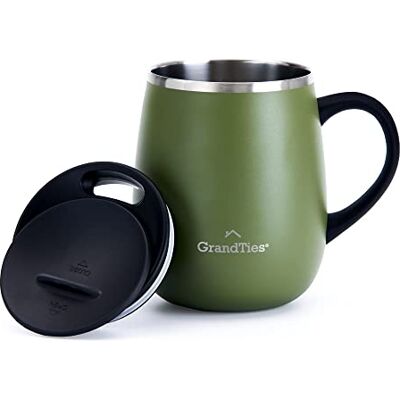 GRANDTIES Thermo Kaffeebecher mit Griff Schiebedeckel für Spritzschutz 460 ml Olivgrün, 16 ounce, Grün GRANDTIES Thermo Kaffeebecher mit Griff Schiebedeckel für Spritzschutz 460 ml Olivgrün, 16 ounce, Grün