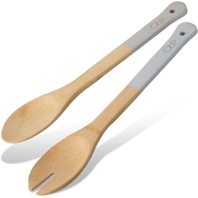FACKELMANN Salatbesteck Bambus Balance – 100% FSC Bambus, 30 x 6 x 0,8 cm, Mineral Grey Griff, schonend für beschichtete Küchenutensilien FACKELMANN Salatbesteck Bambus Balance – 100% FSC Bambus, 30 x 6 x 0,8 cm, Mineral Grey Griff, schonend für beschichtete Küchenutensilien
