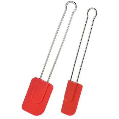 Westmark 2 Koch- und Teigschaber mit Silikonkopf, Länge: 22,5 cm/28,5 cm, Silikon/Rostfreier Edelstahl, Silicone, Rot/Silber, 154622E7 Westmark 2 Koch- und Teigschaber mit Silikonkopf, Länge: 22,5 cm/28,5 cm, Silikon/Rostfreier Edelstahl, Silicone, Rot/Silber, 154622E7