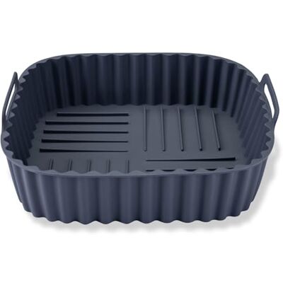 FACKELMANN Silikonform für Heißluftfritteuse – 19 cm, Eckig, Aschgrau, für knusprige Gerichte ohne Anhaften, Spülmaschinengeeignet FACKELMANN Silikonform für Heißluftfritteuse – 19 cm, Eckig, Aschgrau, für knusprige Gerichte ohne Anhaften, Spülmaschinengeeignet