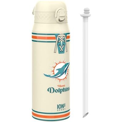 ion8 NFL Miami Dolphins Trinkflasche Mit Herausnehmbarem Strohhalm, 750ml/24oz, Auslaufsichere Isolierflasche, Leicht Zu Öffnen, Sicherer Verschluss, Spülmaschinenfest, Klappdeckel, Metallflasche ion8 NFL Miami Dolphins Trinkflasche Mit Herausnehmbarem Strohhalm, 750ml/24oz, Auslaufsichere Isolierflasche, Leicht Zu Öffnen, Sicherer Verschluss, Spülmaschinenfest, Klappdeckel, Metallflasche