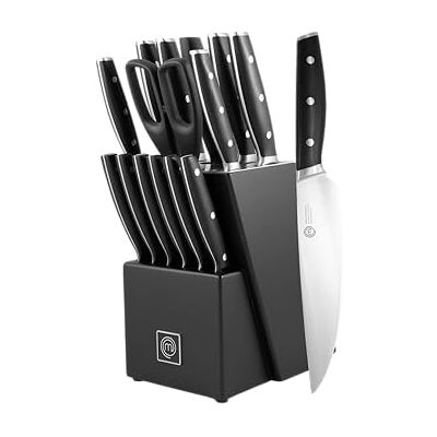 MasterChef Messerblock mit Kochmesser Profi, Küchenmesser set ink. Kochmesser, Brotmesser, Steakmesser, Santokumesser, Gemüsemesser Schere und Schärfer, 15-Teilig, Hochkohlenstoffstahl, Superscharf MasterChef Messerblock mit Kochmesser Profi, Küchenmesser set ink. Kochmesser, Brotmesser, Steakmesser, Santokumesser, Gemüsemesser Schere und Schärfer, 15-Teilig, Hochkohlenstoffstahl, Superscharf