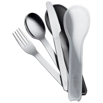 Cilio Besteckset GITA 3-teilig Edelstahl rostfrei Reisebesteck für unterwegs Spülmaschinenfest Messer, Gabel, Löffel Wiederverwendbares Besteck zum mitnehmen Box aus Kunststoff Cilio Besteckset GITA 3-teilig Edelstahl rostfrei Reisebesteck für unterwegs Spülmaschinenfest Messer, Gabel, Löffel Wiederverwendbares Besteck zum mitnehmen Box aus Kunststoff