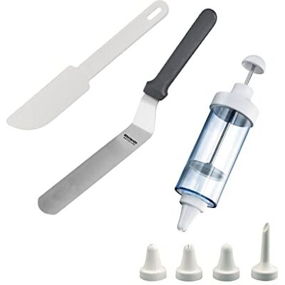 Westmark Back-Set, 3-tlg.: 1 Garnierspritze mit 5 Tüllen, 1 Winkelpalette, 1 Kuchenlöser, Kunststoff/Rostfreier Edelstahl, Transparent/Schwarz/Weiß, 311522E6 Westmark Back-Set, 3-tlg.: 1 Garnierspritze mit 5 Tüllen, 1 Winkelpalette, 1 Kuchenlöser, Kunststoff/Rostfreier Edelstahl, Transparent/Schwarz/Weiß, 311522E6