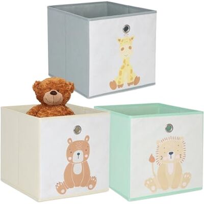 Relaxdays 3er Set, Kinder Aufbewahrungsboxen, süße Tier-Motive, Faltbox für Würfelregale, HBT: 30x30x30 cm, Textil, bunt Relaxdays 3er Set, Kinder Aufbewahrungsboxen, süße Tier-Motive, Faltbox für Würfelregale, HBT: 30x30x30 cm, Textil, bunt