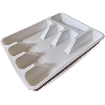 PARENCE .- Besteck-Organizer 5 Fächer – Küchenschubladen-Organizer aus Kunststoff 33x26x5 cm – Ablagefach für Gabeln, Messer, Löffel, Weiß PARENCE .- Besteck-Organizer 5 Fächer – Küchenschubladen-Organizer aus Kunststoff 33x26x5 cm – Ablagefach für Gabeln, Messer, Löffel, Weiß